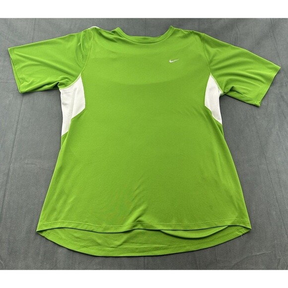 Nike Running Shirt Mens Large Dri Fit Solid Green Short Sleeve Run Breathable - Picture 1 of 9